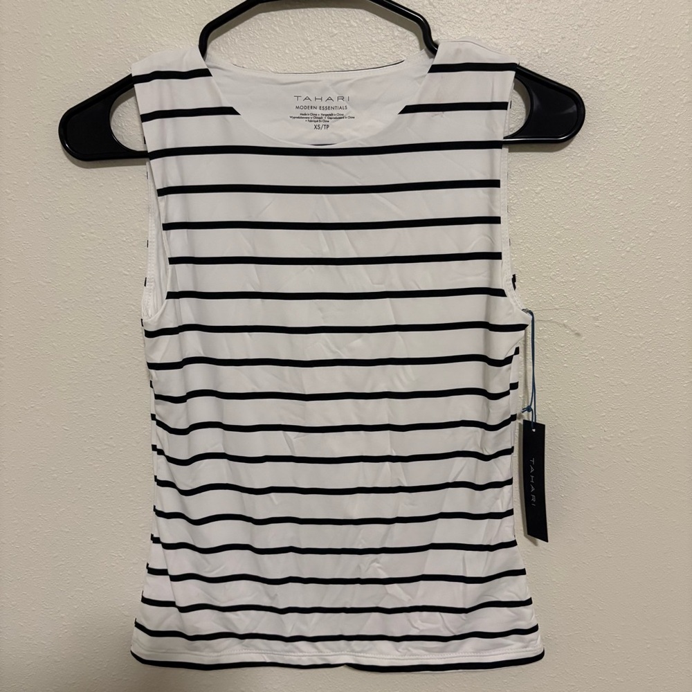 Tahari Women's Black and White Striped Top